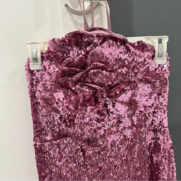 Lovers and Friends Maxi Dress Pink Sequin Lilium Gown Rosette Floral size XS - Picture 5 of 12